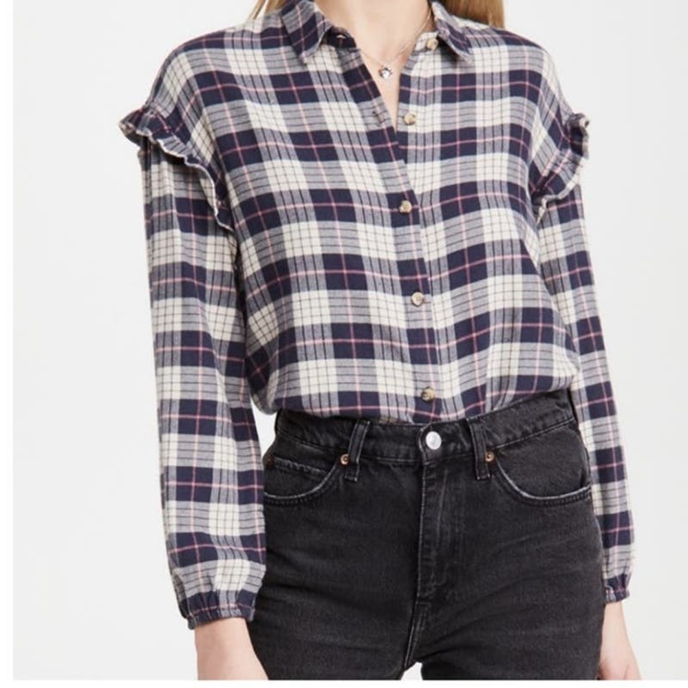 Rails Willow Ruffle Sleeve Flannel Button-Up Shirt